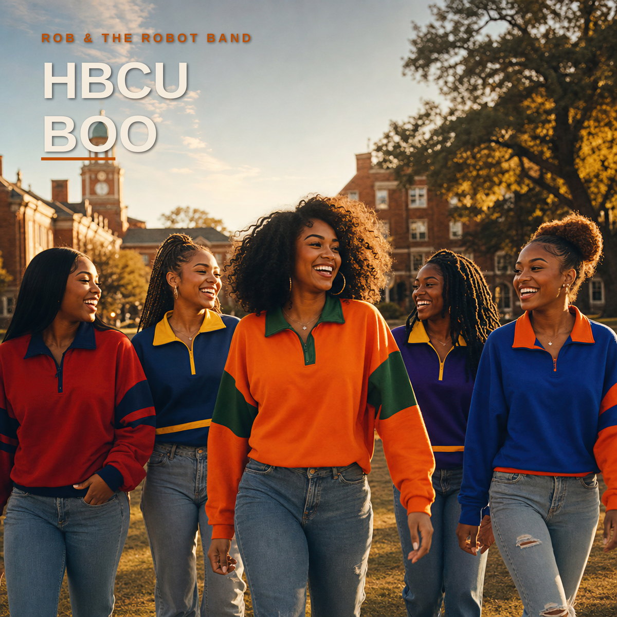 HBCU Boo — single cover: five women in college colors on an HBCU campus at golden hour